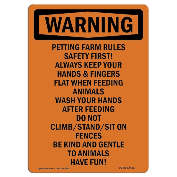 OSHA WARNING Sign, Petting Farm Rules, 14in X 10in Aluminum, 10" W, 14" L, Portrait